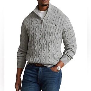 NWT Men’s polo Ralph Lauren Gray Heather Cable Knit 1/4 Zip Sweater Tall 2XLT